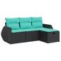 Preview: 4-tlg. Garten-Sofagarnitur mit Kissen Schwarz Poly Rattan