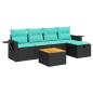 Preview: 6-tlg. Garten-Sofagarnitur mit Kissen Schwarz Poly Rattan