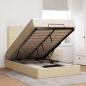 Preview: ARDEBO.de - Ottoman-Bett mit Matratze & LEDs Creme 120x190 cm Stoff
