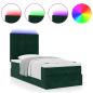 Preview: Ottoman-Bett mit Matratzen & LEDs Dunkelgrün 90x190 cm Samt