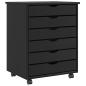 Preview: Rollschrank mit Schubladen MOSS Schwarz Massivholz Kiefer