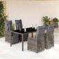 Preview: ARDEBO.de - 5-tlg. Garten-Bistro-Set mit Kissen Grau Poly Rattan