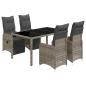 Preview: 5-tlg. Garten-Bistro-Set mit Kissen Grau Poly Rattan