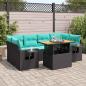 Preview: ARDEBO.de - 7-tlg. Garten-Sofagarnitur mit Kissen Schwarz Poly Rattan