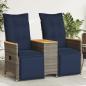 Preview: ARDEBO.de - Gartensofa Verstellbar 2-Sitzer mit Tisch Grau Poly Rattan