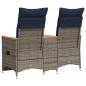 Preview: Gartensofa Verstellbar 2-Sitzer mit Tisch Grau Poly Rattan