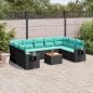 Preview: ARDEBO.de - 10-teiliges Gartensofa-Set mit Kissen, schwarzes Polyrattan