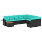 Preview: 10-teiliges Gartensofa-Set mit Kissen, schwarzes Polyrattan
