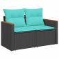 Preview: 11-teiliges Gartensofa-Set mit Kissen, schwarzes Polyrattan
