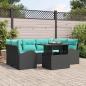 Preview: ARDEBO.de - Gartensofa-set mit Kissen mit Speicher 7 pcs Schwarz und Türkis