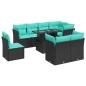 Preview: 9-tlg. Garten-Sofagarnitur mit Kissen Schwarz Poly Rattan