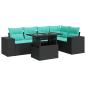 Preview: 6tlg. Garten-Sofagarnitur mit Kissen Schwarz Poly Rattan Akazie