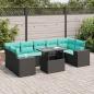 Preview: ARDEBO.de - 8-tlg. Garten-Sofagarnitur mit Kissen Schwarz Poly Rattan