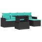 Preview: 6-teiliges Gartensofa-Set mit Kissen, schwarzes Polyrattan