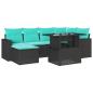 Preview: 7-teiliges Gartensofa-Set mit Kissen, schwarzes Polyrattan