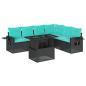 Preview: 7-teiliges Gartensofa-Set mit Kissen, schwarzes Polyrattan