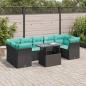 Preview: ARDEBO.de - 8-tlg. Garten-Sofagarnitur mit Kissen Schwarz Poly Rattan