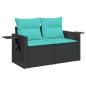 Preview: 7-tlg. Garten-Sofagarnitur mit Kissen Schwarz Poly Rattan Akazie