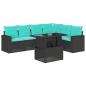 Preview: 7-teiliges Gartensofa-Set mit Kissen, schwarzes Polyrattan