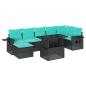 Preview: 8-teiliges Gartensofa-Set mit Kissen, schwarzes Polyrattan