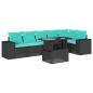 Preview: 7-teiliges Gartensofa-Set mit Kissen, schwarzes Polyrattan