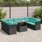Preview: ARDEBO.de - 10-tlg. Garten-Sofagarnitur mit Kissen Schwarz Poly Rattan