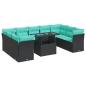 Preview: 10-tlg. Garten-Sofagarnitur mit Kissen Schwarz Poly Rattan