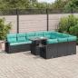 Preview: ARDEBO.de - 11-tlg. Garten-Sofagarnitur mit Kissen Schwarz Poly Rattan