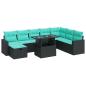 Preview: 9-tlg. Garten-Sofagarnitur mit Kissen Grau Poly Rattan Akazie