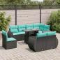 Preview: ARDEBO.de - 9-tlg. Garten-Sofagarnitur mit Kissen Schwarz Poly Rattan