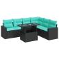 Preview: 7-tlg. Garten-Sofagarnitur mit Kissen Schwarz Poly Rattan Akazie