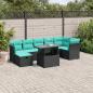 Preview: ARDEBO.de - 8-teiliges Gartensofa-Set mit Kissen, schwarzes Polyrattan