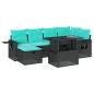 Preview: 7-teiliges Gartensofa-Set mit Kissen, schwarzes Polyrattan