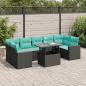 Preview: ARDEBO.de - 8-tlg. Garten-Sofagarnitur mit Kissen Schwarz Poly Rattan