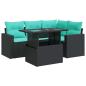 Preview: 5tlg. Garten-Sofagarnitur mit Kissen Schwarz Poly Rattan Akazie