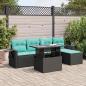 Preview: ARDEBO.de - 6-tlg. Garten-Sofagarnitur mit Kissen Schwarz Poly Rattan Akazie