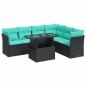 Preview: 7-tlg. Garten-Sofagarnitur mit Kissen Schwarz Poly Rattan Akazie