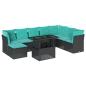 Preview: 9-teiliges Gartensofa-Set mit Kissen, schwarzes Polyrattan