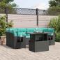 Preview: ARDEBO.de - 7-teiliges Gartensofa-Set mit Kissen, schwarzes Polyrattan