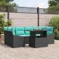 Preview: ARDEBO.de - Gartensofa-set mit Kissen 7 pcs Schwarz und Blau Poly Rattan