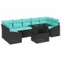 Preview: Gartensofa-set 8 stk. Schwarz und Blau Poly-Rattan