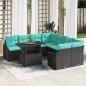 Preview: ARDEBO.de - Garten-Sofa-Set mit Kissen 9 pcs Schwarz und Blau Poly-Rattan