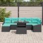 Preview: Gartensofa-set mit Kissen 8 pcs Schwarz und Blau Poly-Rattan