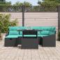 Preview: Garten-Sofa-Set mit Kissen 7 pcs Schwarz Poly Rattan