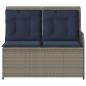 Preview: Gartenbank mit Kissen Grau und Marineblau Poly-Rattan