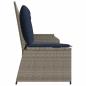 Preview: Gartenbank mit Kissen Grau und Marineblau Poly-Rattan