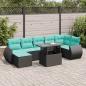 Preview: ARDEBO.de - 8-tlg. Garten-Sofagarnitur mit Kissen Schwarz Poly Rattan