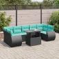 Preview: ARDEBO.de - 8-tlg. Garten-Sofagarnitur mit Kissen Schwarz Poly Rattan