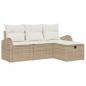Preview: Sofa Set mit Kissen 4 pcs Beige und Creme Poly-Rattan
