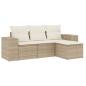 Preview: 4-tlg. Garten-Sofagarnitur mit Kissen Beige Poly Rattan